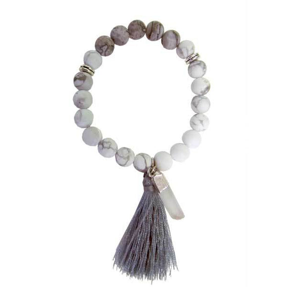 Japa Mala Bracelet – Matte Howlite and Map Stone – Reiki Infused